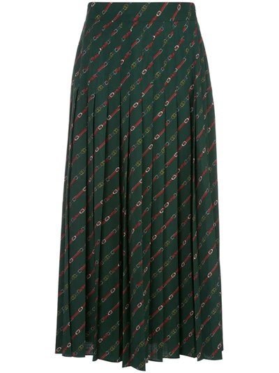 Gucci Gg Horsebit Print Pleated Skirt In Green