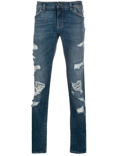 Dolce & Gabbana Ripped Straight Jeans In Blue