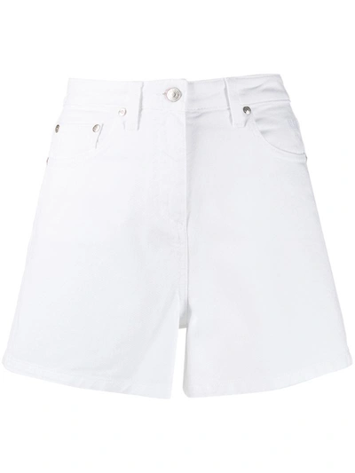 Msgm Logo Print Denim Shorts In White