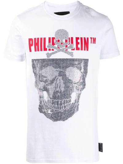 Philipp Plein Short Sleeve Skull Embellished T-shirt In White