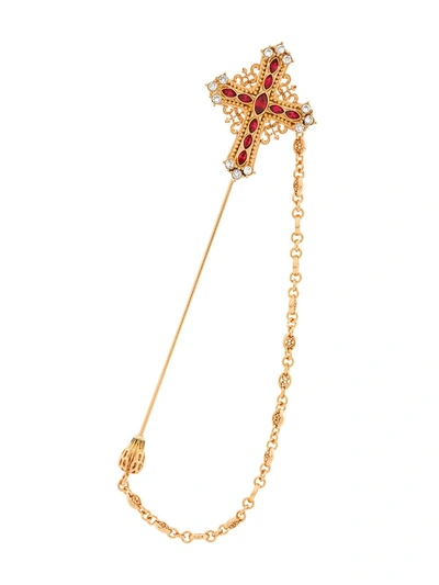 Dolce & Gabbana Cross Pendant Brooch In Gold