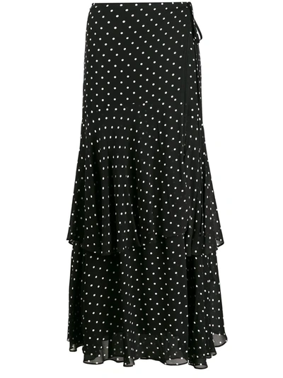 Pinko High-waisted Micro-dot Flounce Skirt In Black