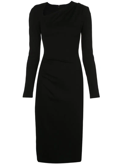 Christian Siriano Fitted Ruched Midi Dress In Black