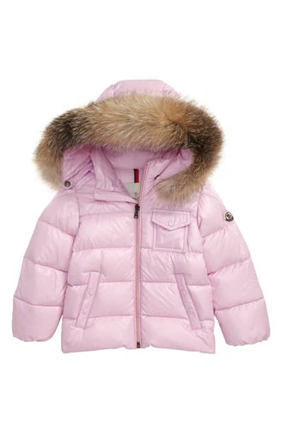 Moncler Kids' K2 Water Resistant Hooded Down Jacket With Genuine Fox Fur Trim In Pink
