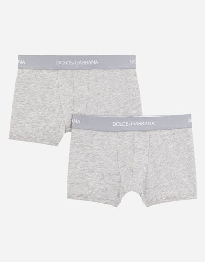 Dolce & Gabbana Kids' Boxer Two-pack With Branded Elastic In Grey