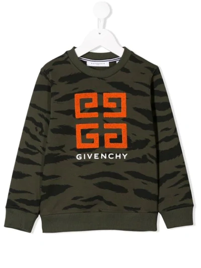 Givenchy Kids' Camo Print Cotton Sweatshirt In Green