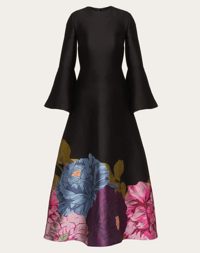 Valentino Long Sleeve Metallic Floral Brocade Tea Length Dress In Multicolored