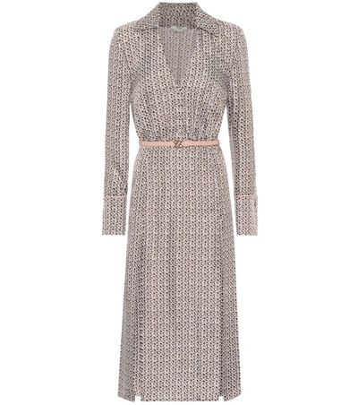 Fendi Floating Petal Long Sleeve Silk Twill Midi Dress In F19es Print