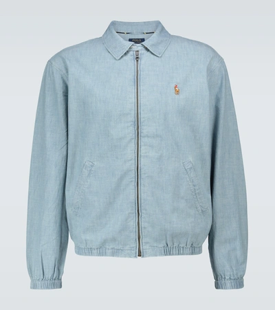 Polo Ralph Lauren Bayport Multi Player Logo Lightweight Chambray Harrington Jacket In Light Wash-blue