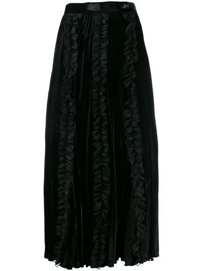 Christopher Kane Ruffle-trim Pleated Velvet Midi Skirt In Black