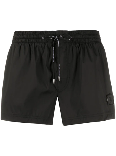 Dolce & Gabbana Logo-embroidered Swim Shorts In Black