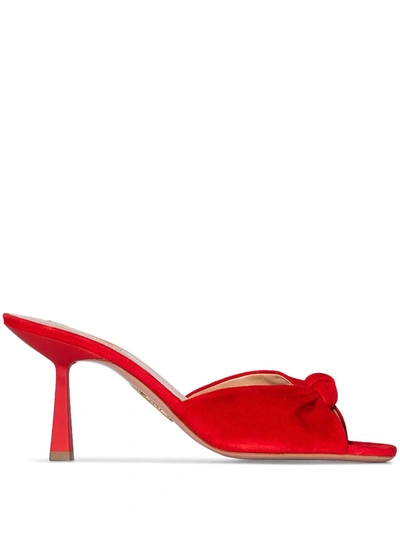 Aquazzura Pasha 75 Knotted Suede Mules In Red