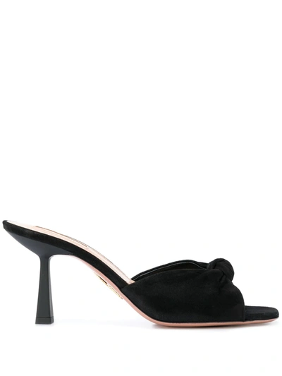 Aquazzura Pasha 75 Knotted Suede Mules In Black