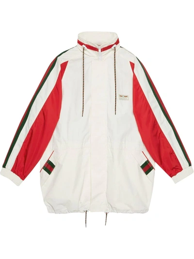 Gucci Web-stripe High-neck Cotton-canvas Jacket In White,red