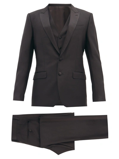 Dolce & Gabbana Martini-fit Wool-blend Sharkskin Three-piece Suit In Black