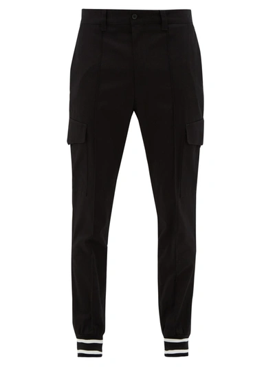 Dolce & Gabbana Striped-cuff Cotton-blend Twill Cargo Trousers In Black