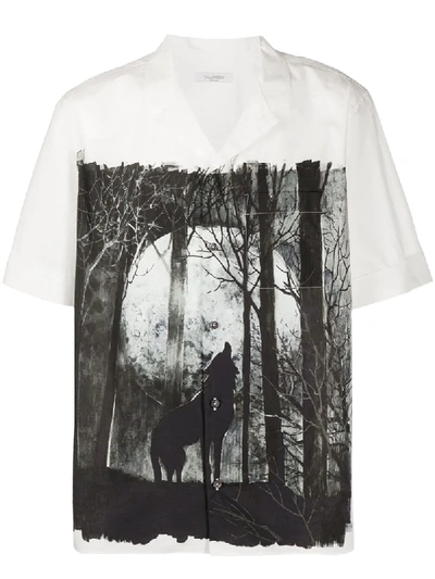 Valentino Night Wolf-print Cotton Bowling Shirt In White