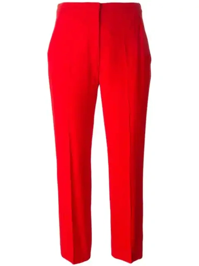Alexander Mcqueen Cropped Wool-blend Flared Pants In Red