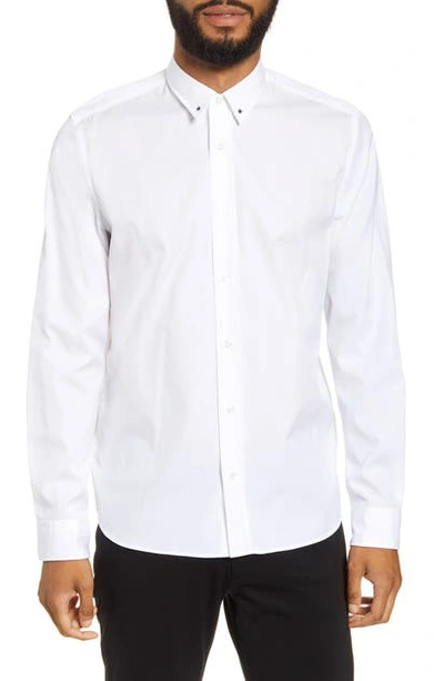 Hugo Emero Relaxed Fit Embroidered Button-up Shirt In White