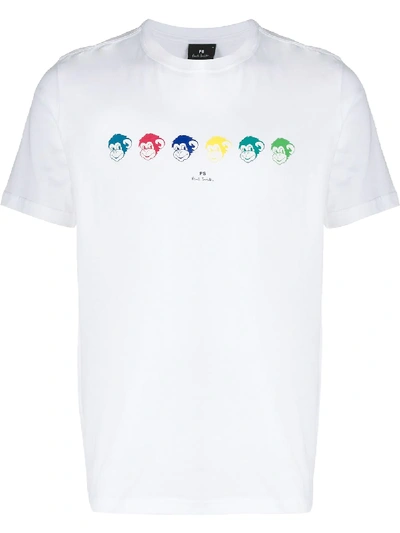 Ps By Paul Smith Monkey Face-print T-shirt In White