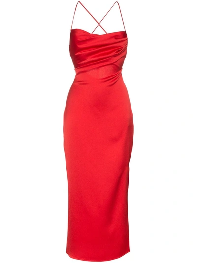 Rasario Crossover Back Midi Dress In Red