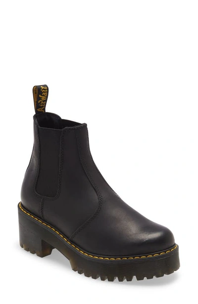 Dr. Martens Rometty Black Leather Chunky Heeled Chelsea Boots
