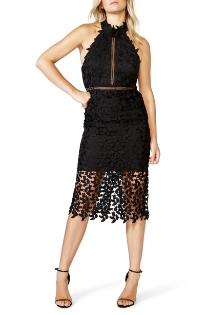 Bardot Gemma Halter Lace Sheath Dress In Black