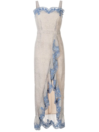 We Are Kindred Argentina Embroidered Ruffle Maxi Dress-blues In White