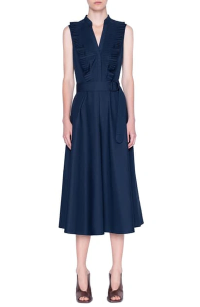 Akris Punto Plisse Cotton Midi A-line Dress In Night Sky