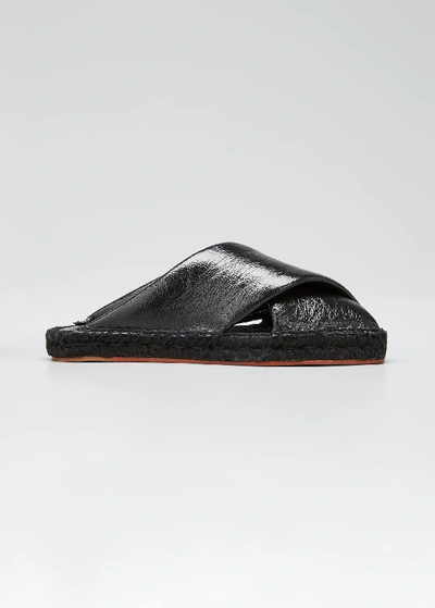 Proenza Schouler Leather Peep-toe Espadrille Slide Sandals In Black