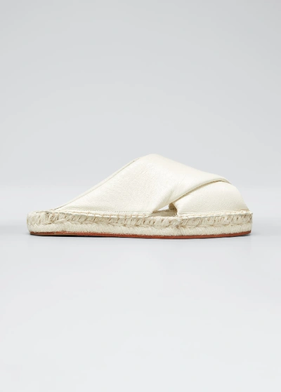 Proenza Schouler Leather Peep-toe Espadrille Slide Sandals, White