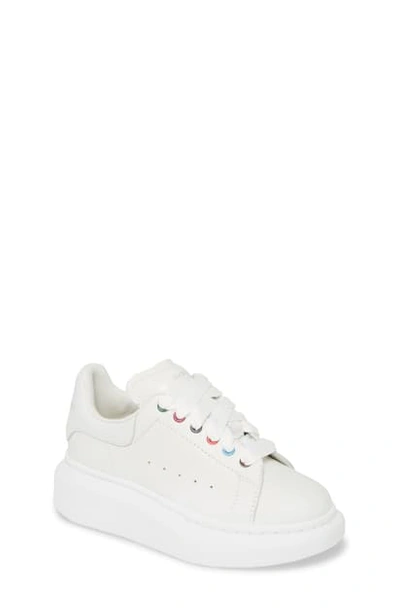 Alexander Mcqueen Leather Lace-up Sneakers W/ Multicolored Grommets, Toddler/kids In White