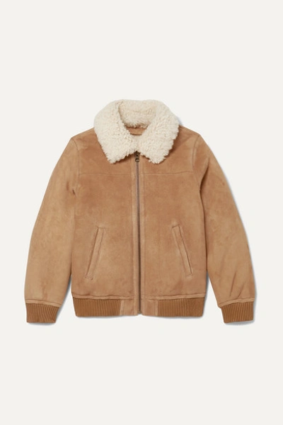 Yves Salomon Kids' Ages 8-10 Shearling-trimmed Suede Bomber Jacket In Brown