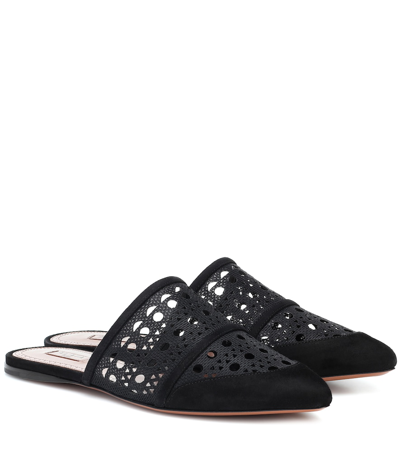 Alaïa Laser-cut Mesh And Suede Slippers In Black