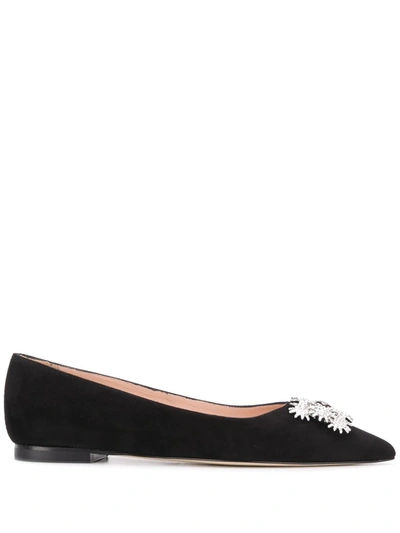 Stuart Weitzman Kelsey Embellished Suede Ballet Flats In Black