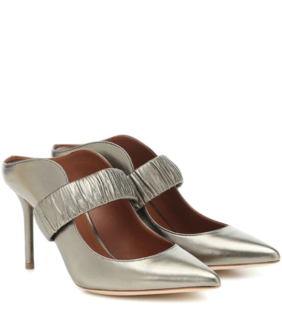 Malone Souliers Mira 85 Leather Mules In Pewter