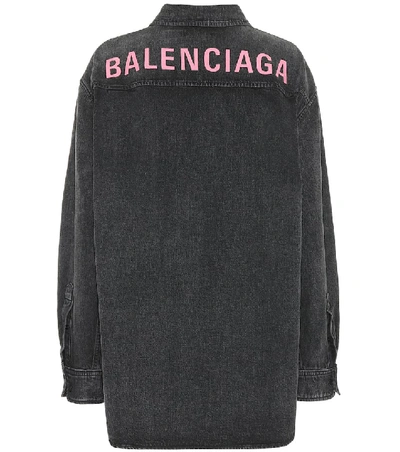 Balenciaga Logo Oversized Denim Jacket In Black