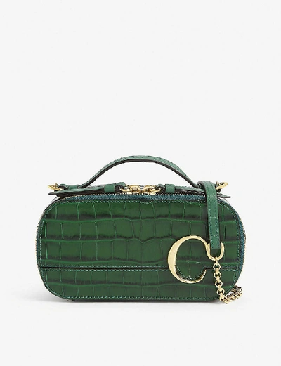 Chloé C Mini Croc-embossed Leather Vanity Bag In Woodsy Green
