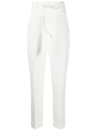 Sara Battaglia Belted High-waist Crepe Trousers In White