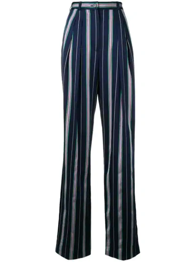 Nina Ricci Striped Satin-jacquard Tapered Pants In Blue
