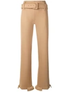 Prada Belted Ruffle-trimmed Scuba Straight-leg Pants In Brown