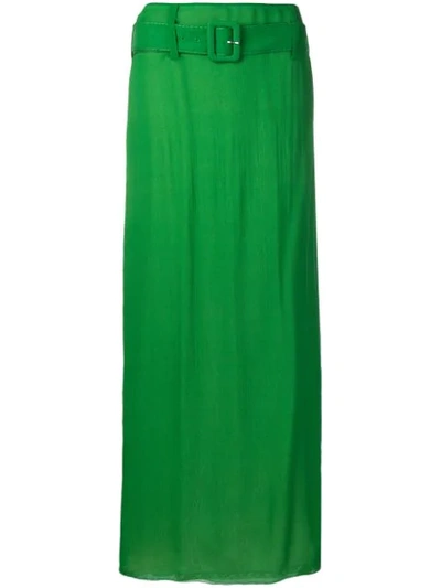Prada Belted Silk-crepon Maxi Skirt In Green