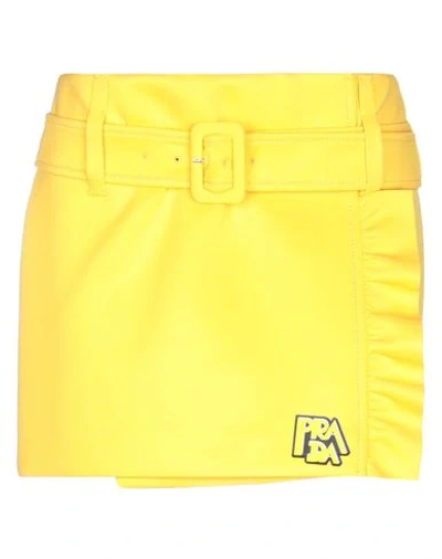 Prada Appliquéd Ruffle-trimmed Scuba Mini Skirt In Yellow
