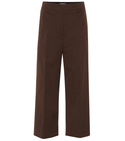 Prada Cropped Appliquéd Cotton Wide-leg Pants In Brown