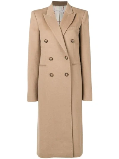 Victoria Beckham Double-breasted Menswear Coat In Sand