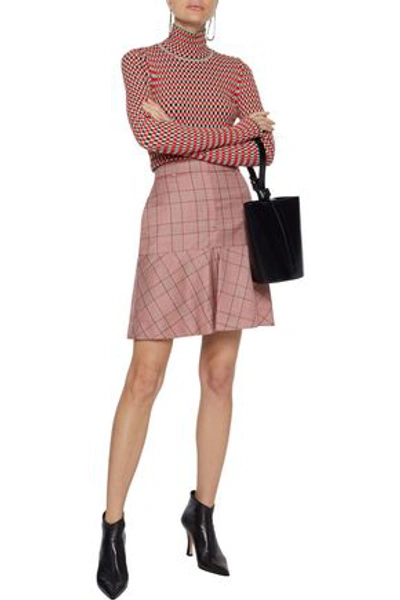 Calvin Klein 205w39nyc Fluted Prince Of Wales Checked Wool Mini Skirt In Red