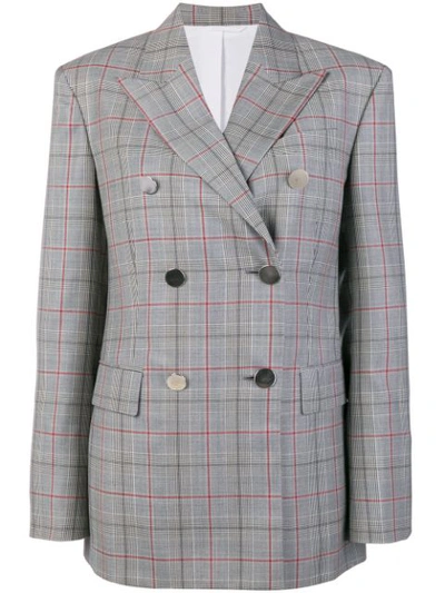 Calvin Klein 205w39nyc Double-breasted Prince Of Wales Checked Wool Blazer In Grey