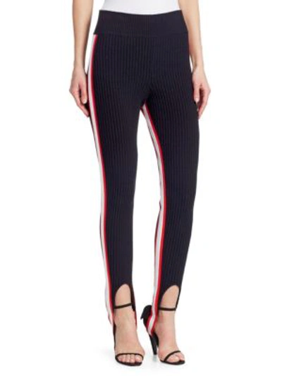 Calvin Klein 205w39nyc Ribbed Striped Wool-blend Stirrup Leggings In Black Red