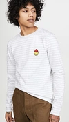 Ami Alexandre Mattiussi Long Sleeve Striped Smile Patch T-shirt In Grey White