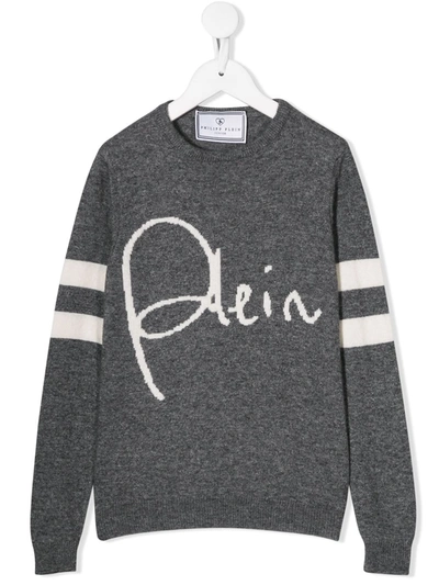 Philipp Plein Junior Kids' Signature Logo Jumper In Grey